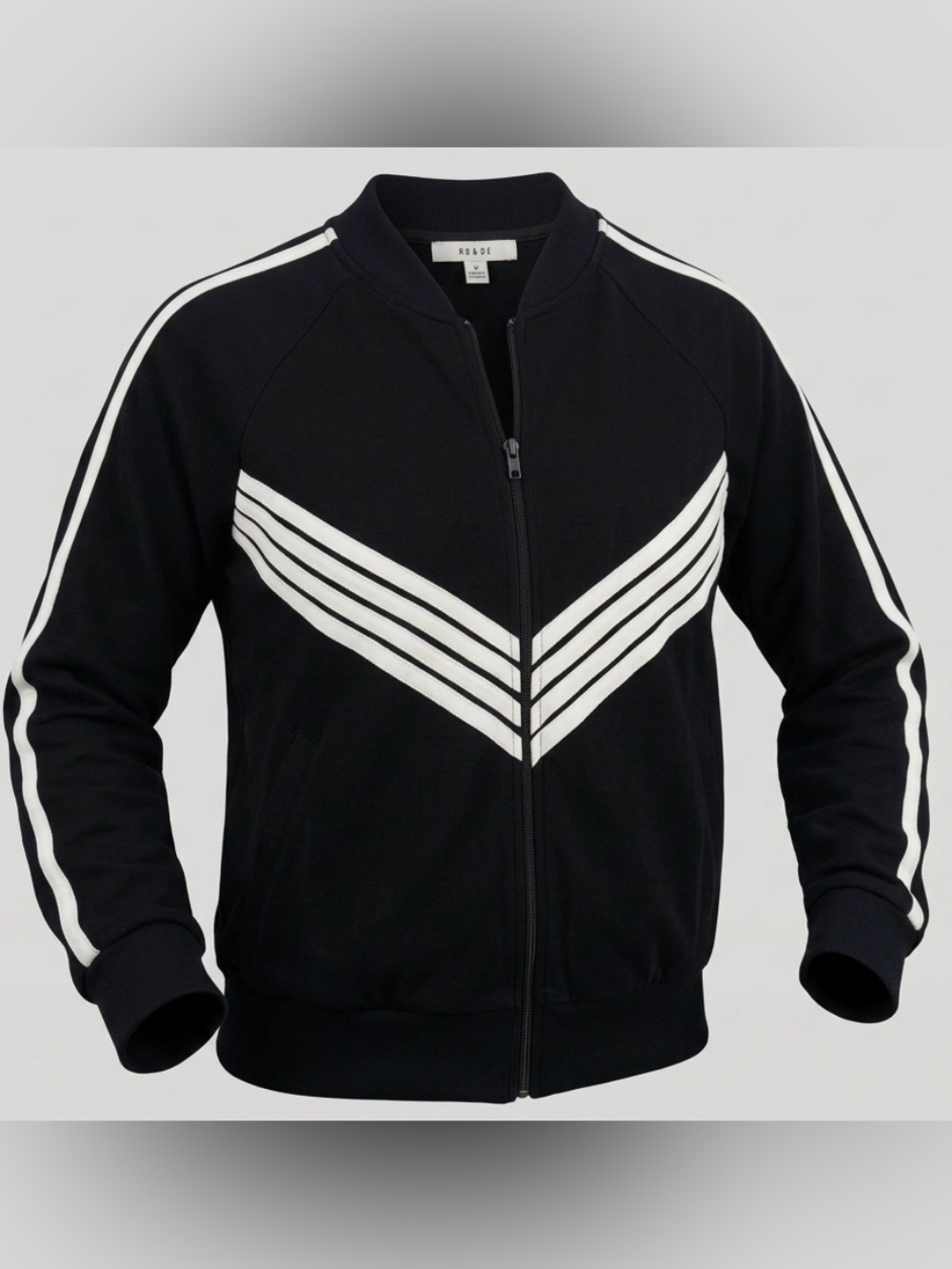 Ro & De Women's Chevron Track Jacket Black White Stripes Full Zip Size XS Sporty